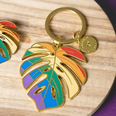 Monstera Keychain & Bag Charm, Rainbow