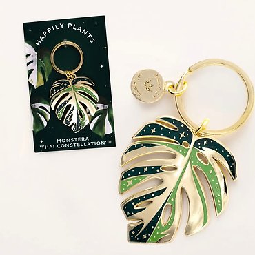 Monstera Thai Constellation Plant Keychain Charm