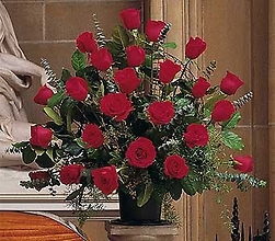 Blooming Red Roses Basket.