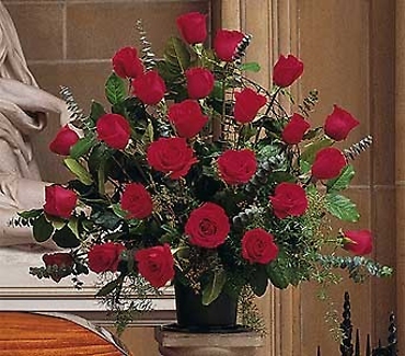 Blooming Red Roses Basket.